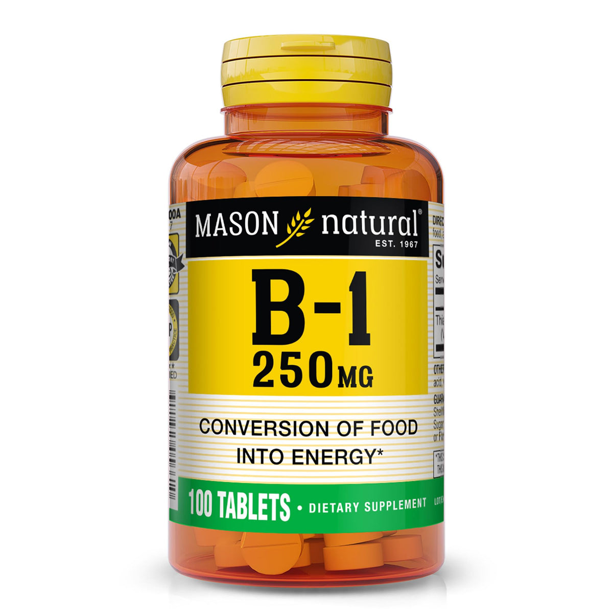 MASON NATURAL frasco delantero mostrando diseño y dosis 250 mg para claridad