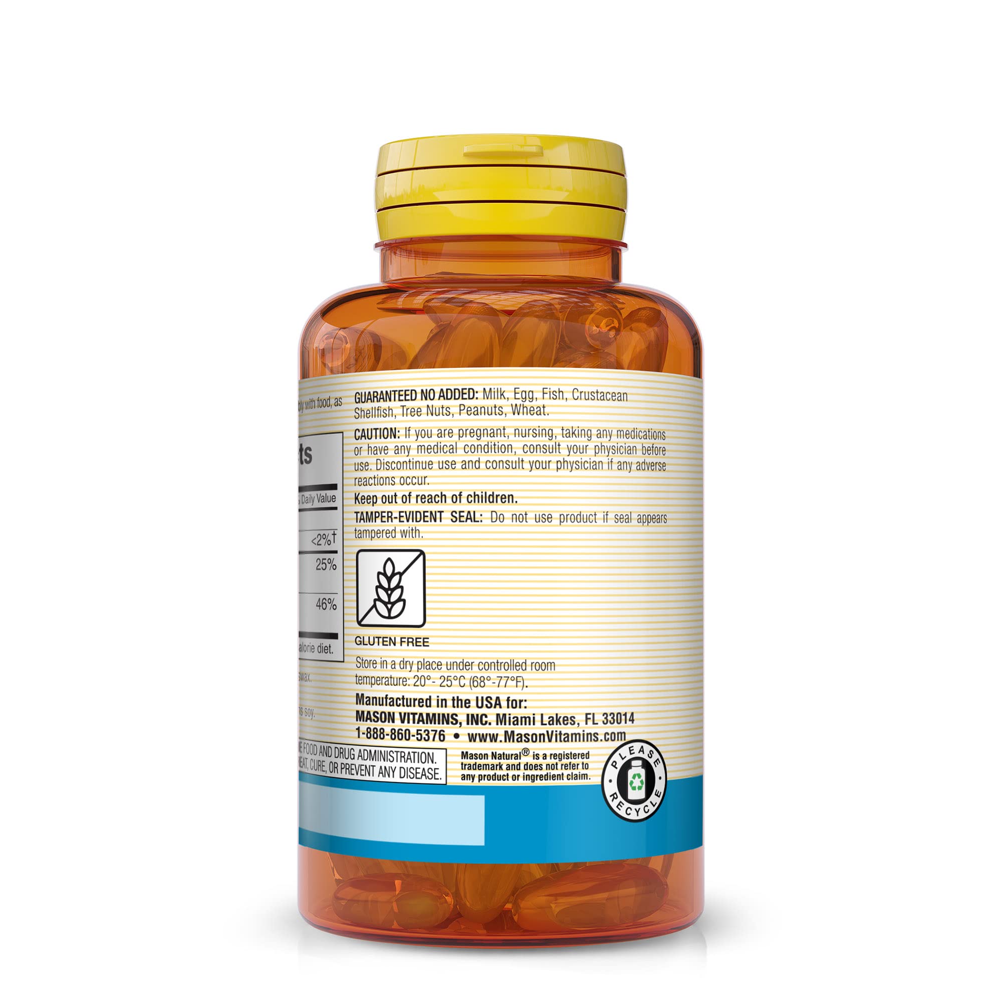 MASON NATURAL softgels volcadas fuera del frasco para visualización de dosis