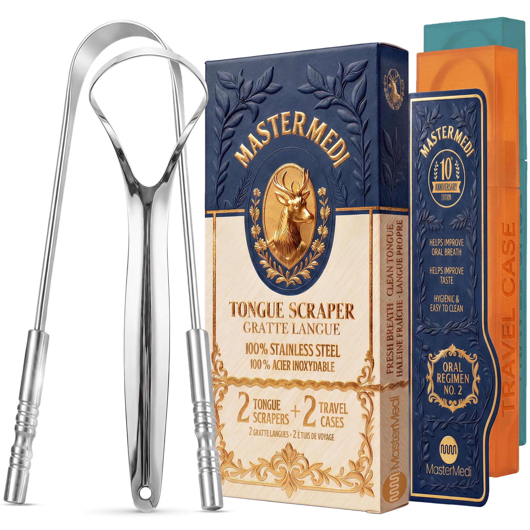 MasterMedi raspador de lengua pack frontal, aspecto profesional y durable
