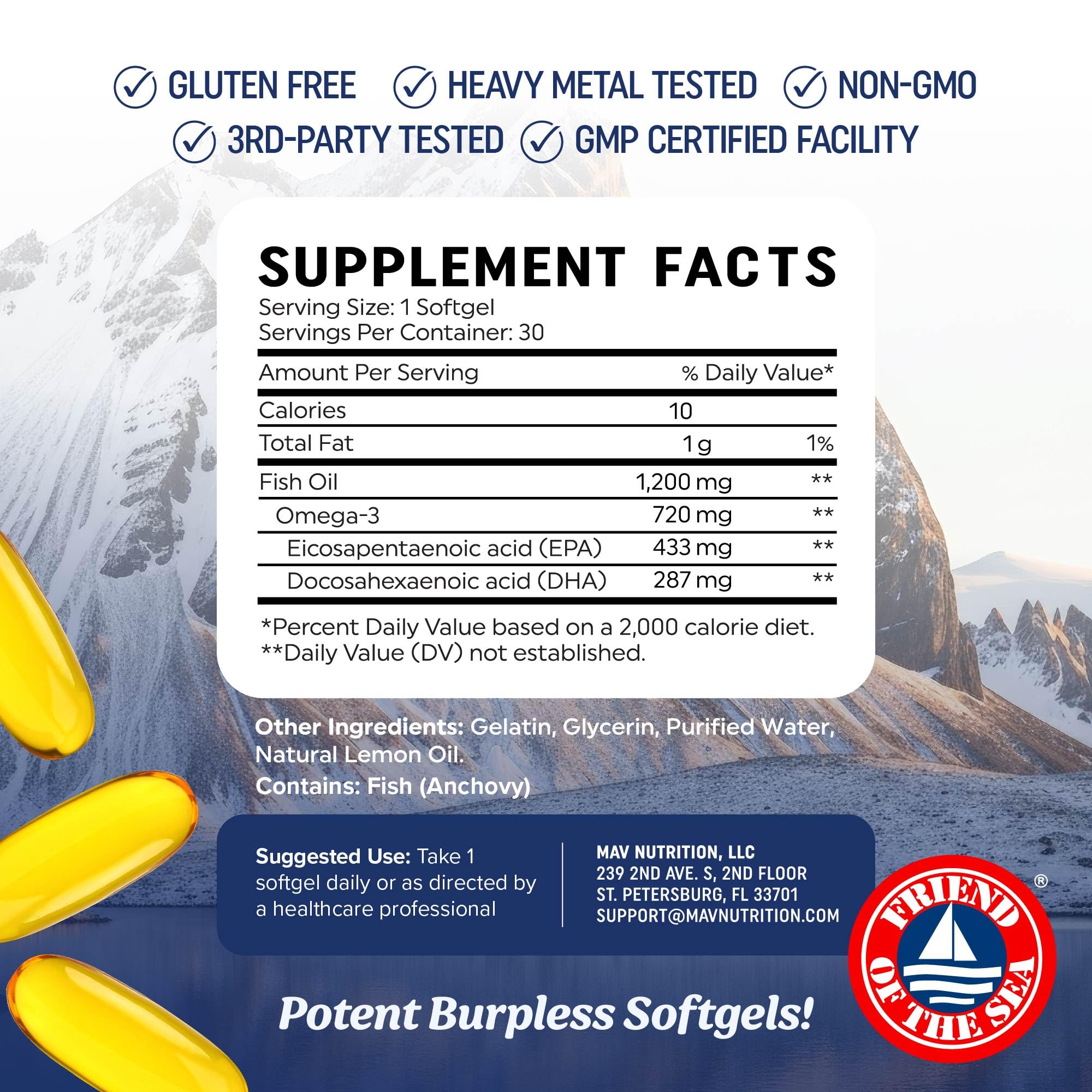 MAV NUTRITION etiqueta con certificaciones Friend of the Sea