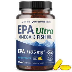 MAV NUTRITION frasco frontal del EPA Ultra mostrando diseño y cantidad
