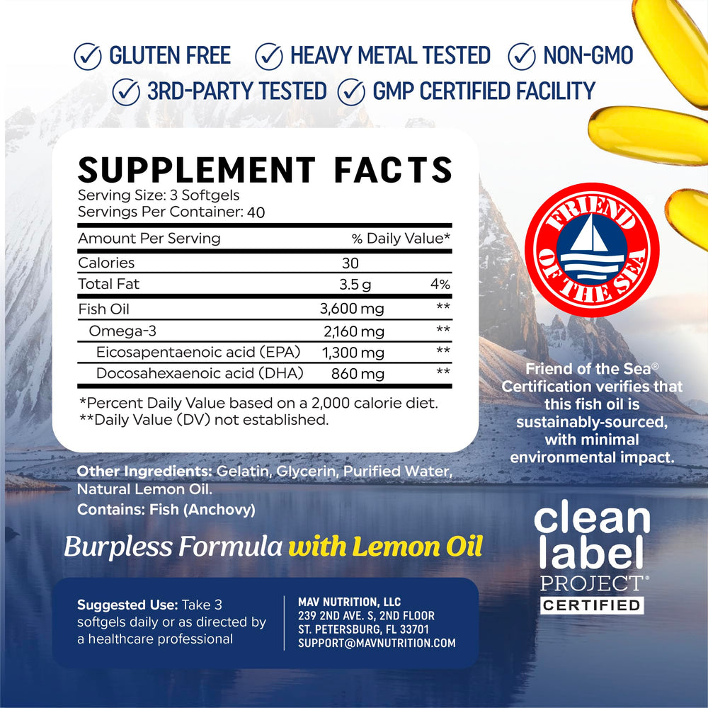 MAV NUTRITION etiqueta nutricional ampliada, transparencia en EPA y DHA