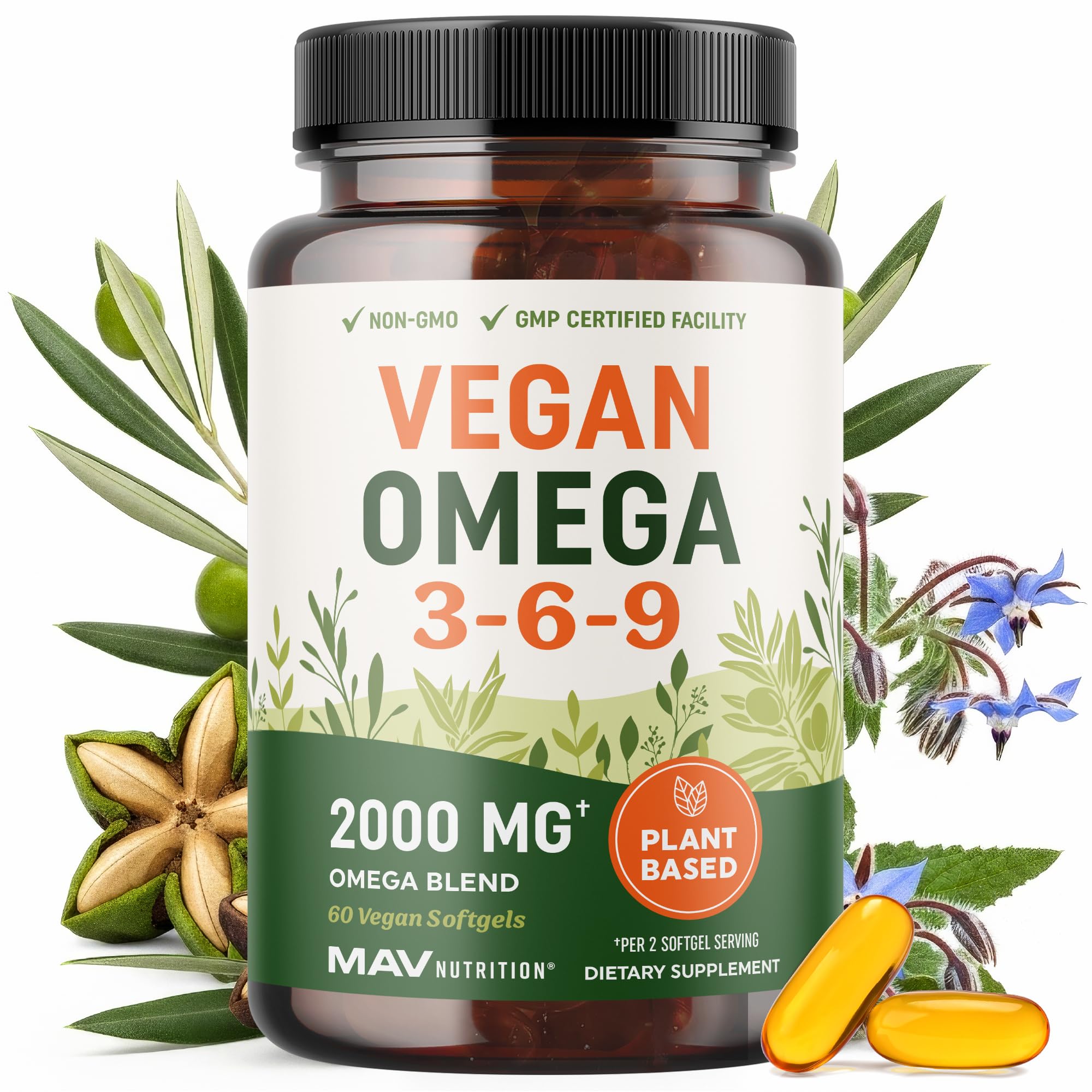 MAV NUTRITION envase frontal mostrando suplemento vegano y beneficios