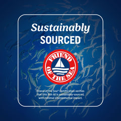 MAV NUTRITION gráfico de pescado y certificado Friend of the Sea mostrando origen sostenible