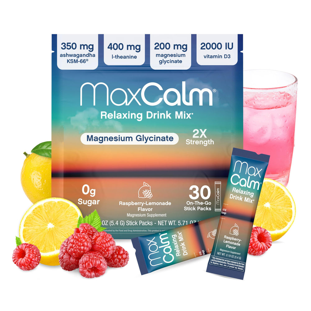 Max Calm frente del paquete mostrando 30 sobres y beneficios claros