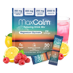 Max Calm frente del paquete mostrando 30 sobres y beneficios claros