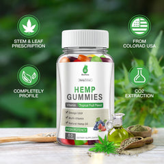 Detalle de textura de gomita MaxHemp que muestra pectina vegetal y aspecto firme