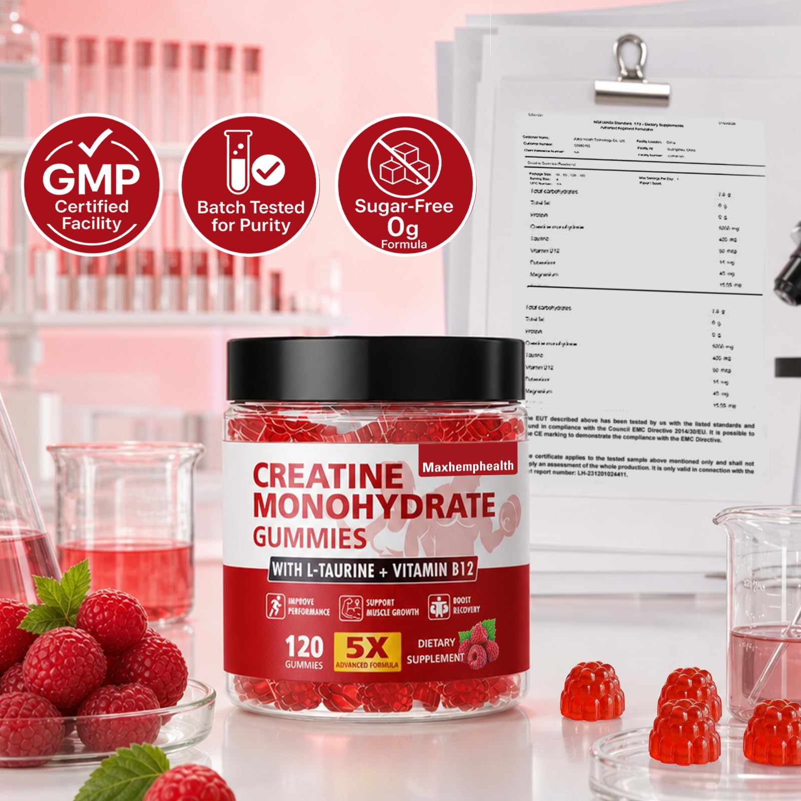 Maxhemphealth etiqueta con ingredientes y dosificación para claridad informativa