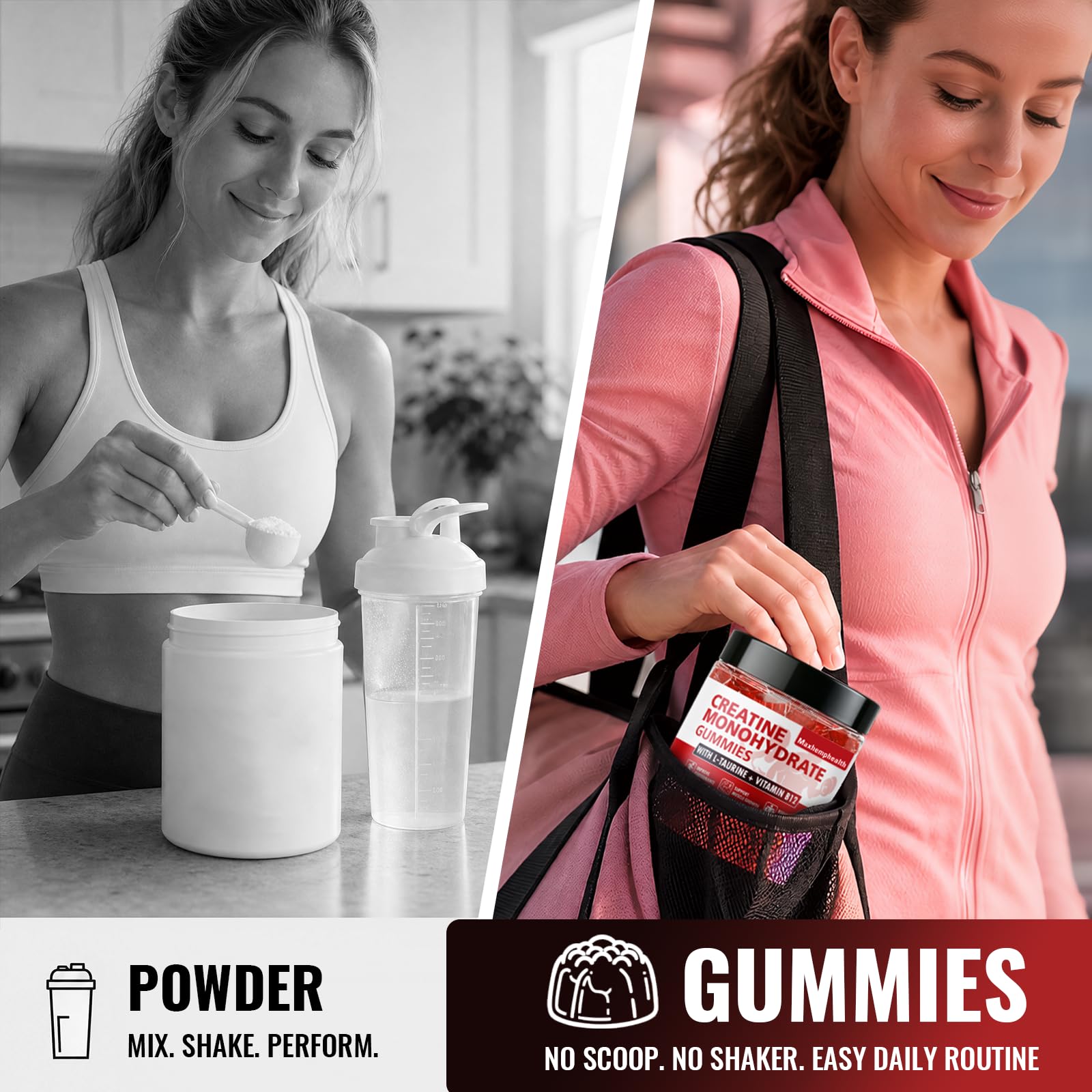 Maxhemphealth gomitas sobre fondo activo que sugiere uso pre o post entrenamiento