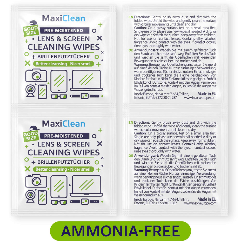 Maxi Clean toallita junto a gafas para comparar tamaño útil y cobertura amplia