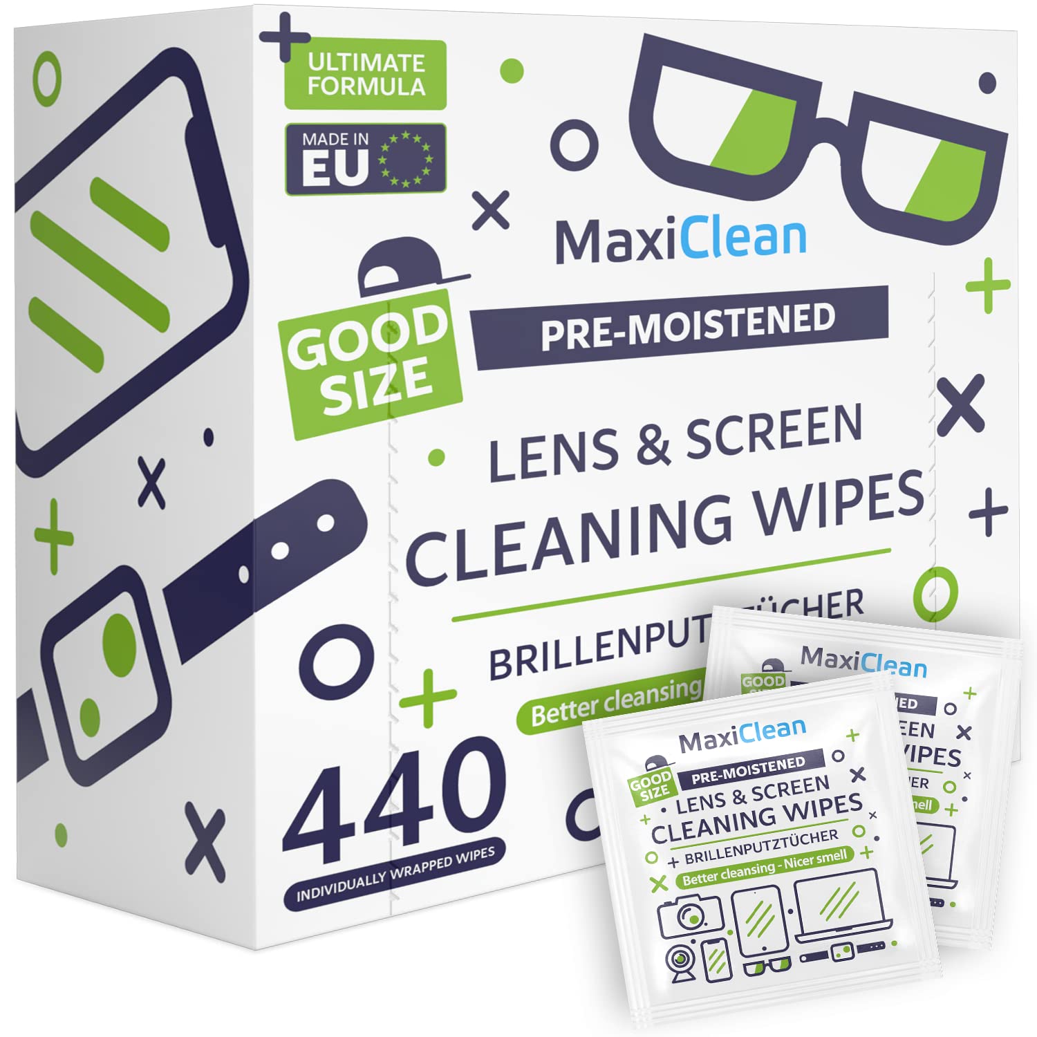 Maxi Clean paquete frente mostrando cantidad y marca para suministro prolongado