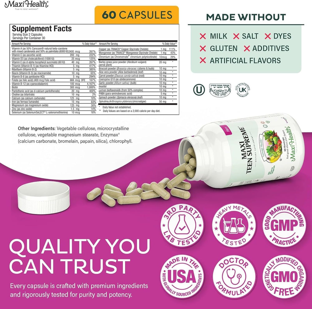 Maxi Health etiqueta nutricional primer plano, transparencia en composición