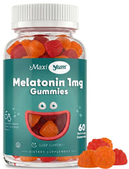 Maxi Health frasco delantero mostrando 60 gomitas y propiedades claras