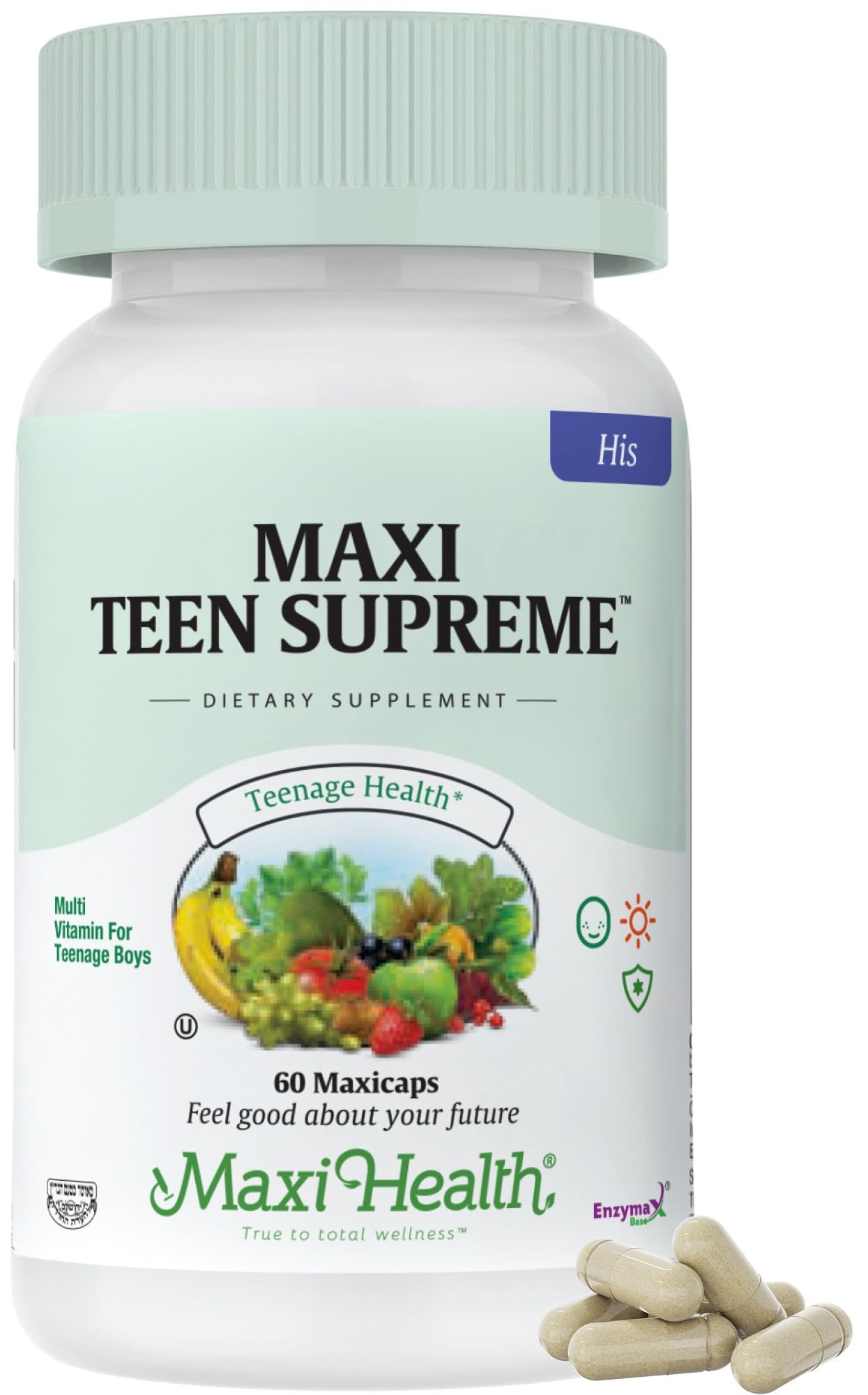Maxi Health frasco frontal mostrando etiqueta y beneficios claros
