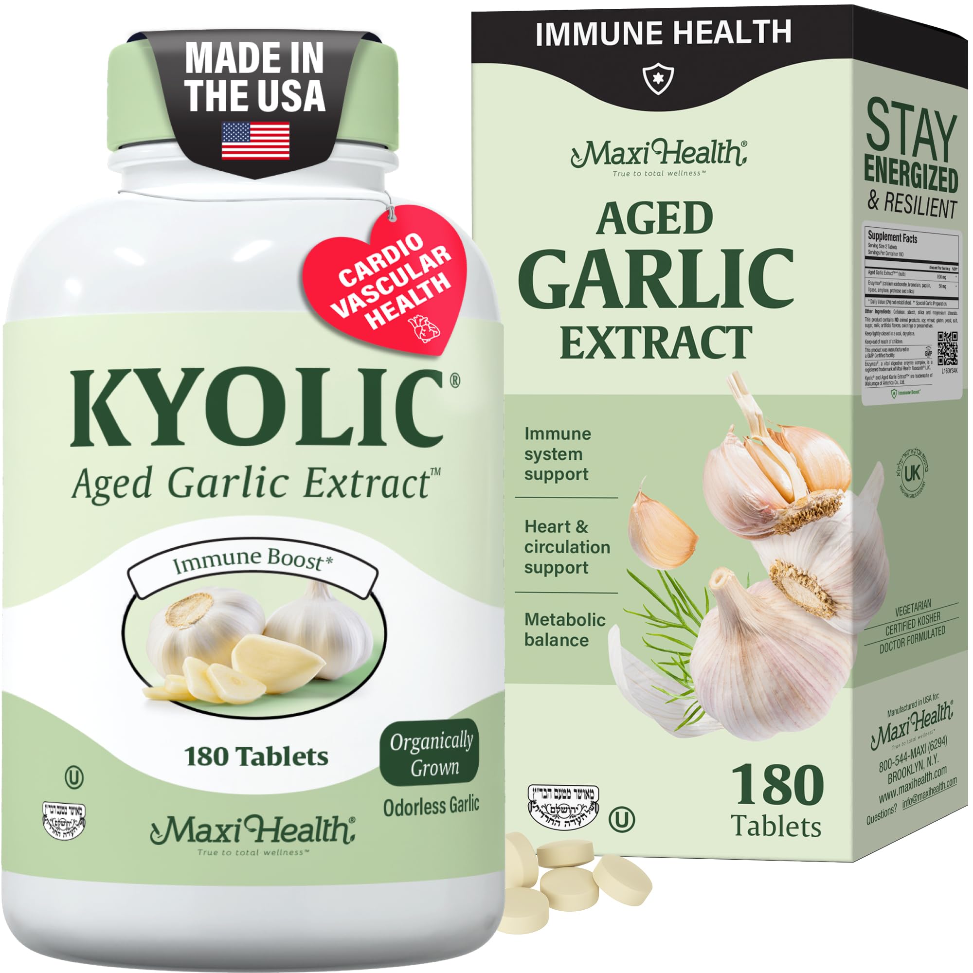 Maxi Health envase frontal Kyolic, presenta dosis clara y beneficio de pureza