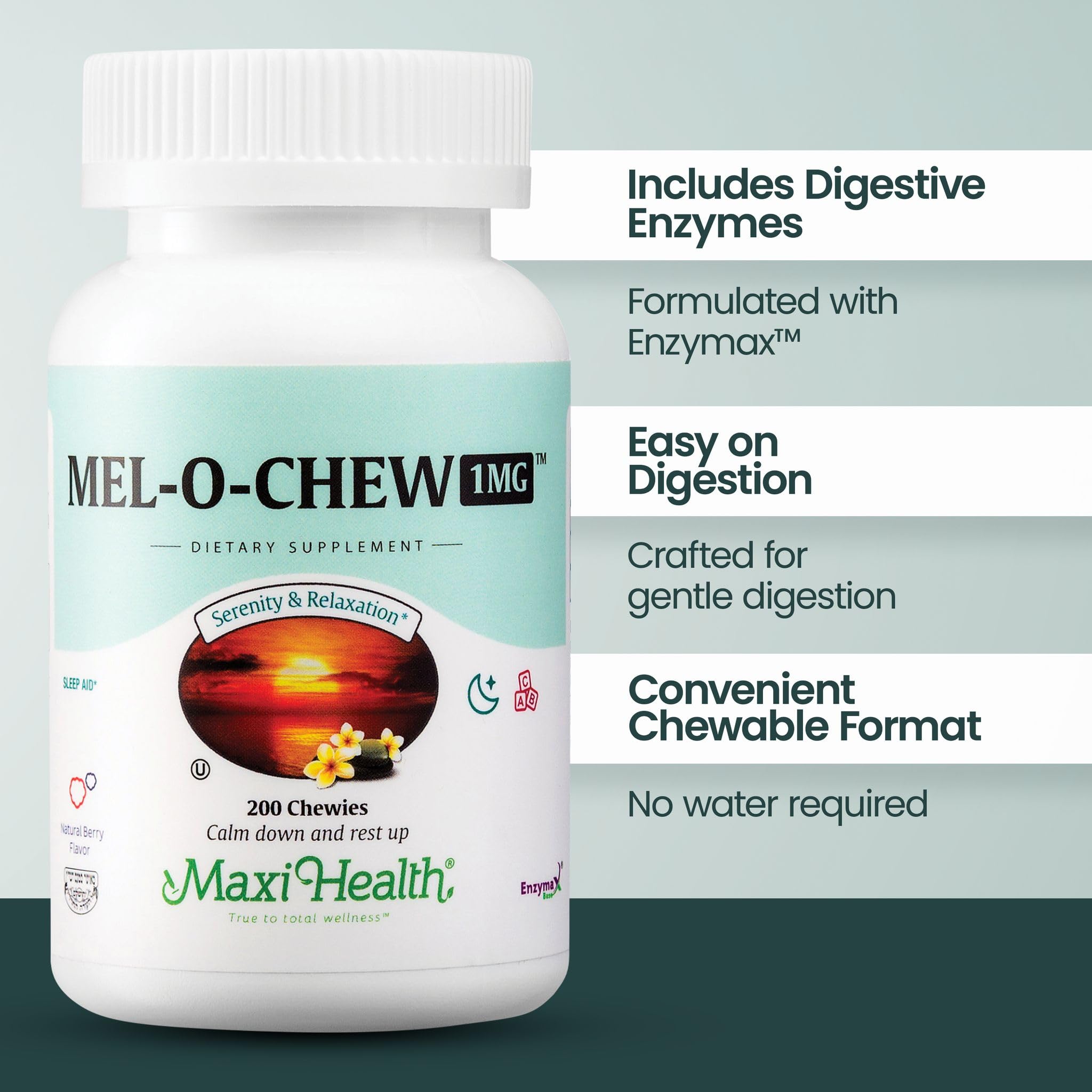 Maxi Health detalle de textura de la tableta masticable para rápida disolución