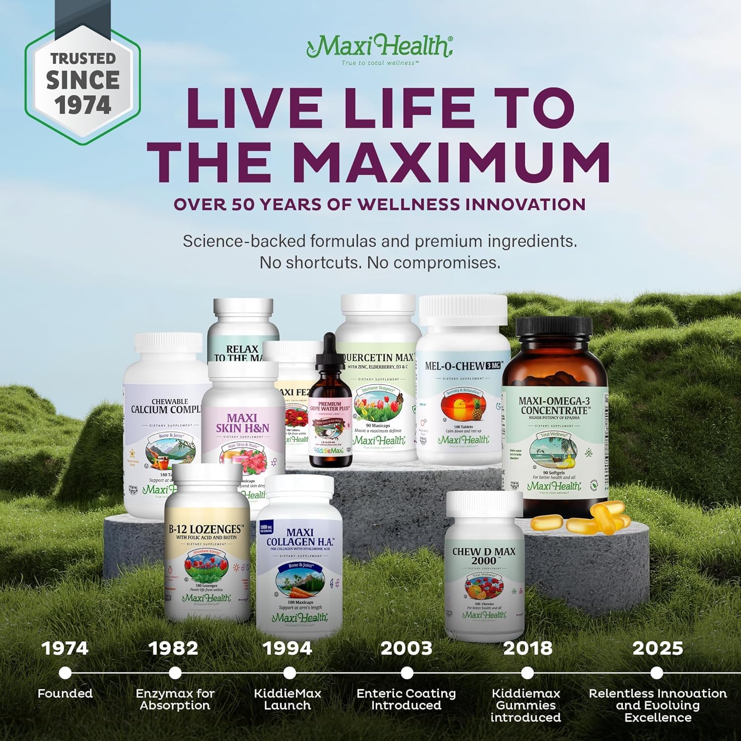 Maxi Health etiqueta con ingredientes y certificado de pruebas externas
