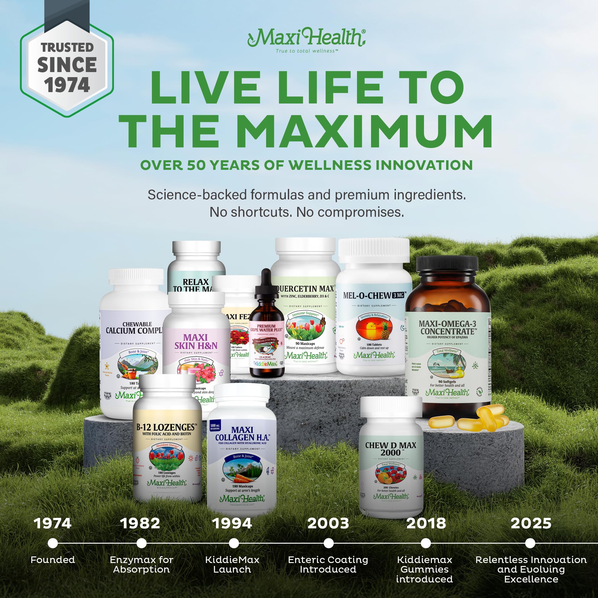 Maxi Health suplemento en contexto de cocina ilustrando uso diario y conveniencia