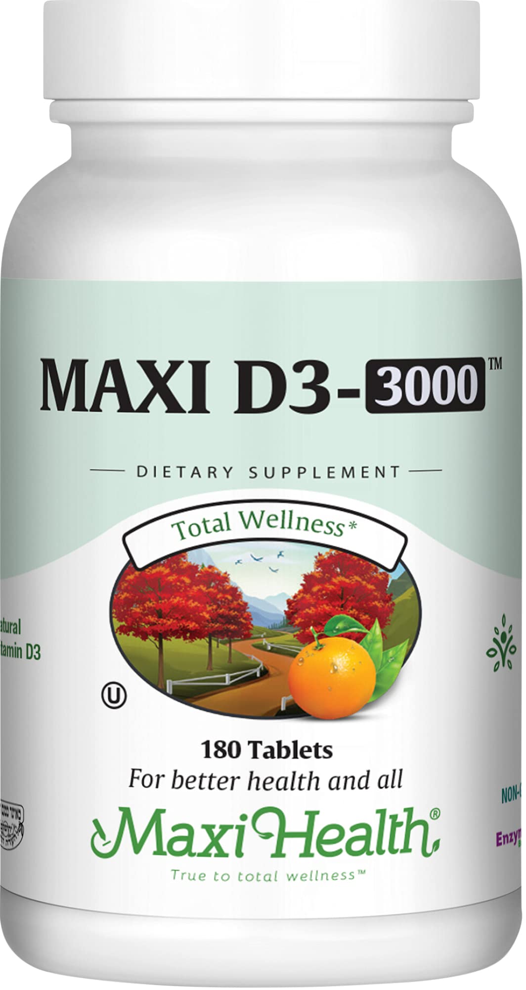 Maxi Health empaque frontal de Vitamina D3 3000 IU mostrando cantidad y beneficios
