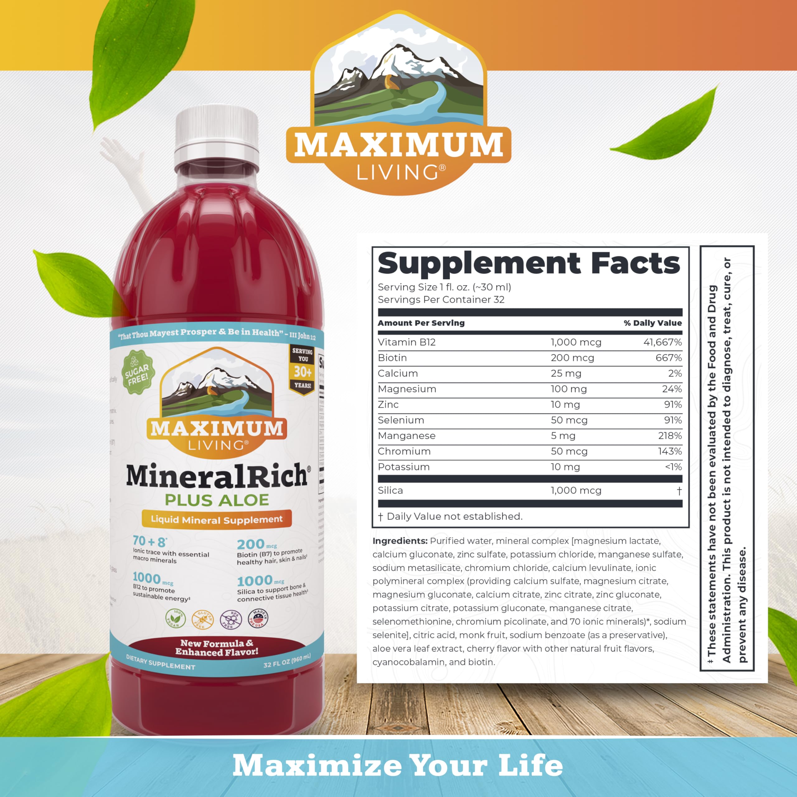 Maximum Living MineralRich servido en un vaso mezclado y listo para beber