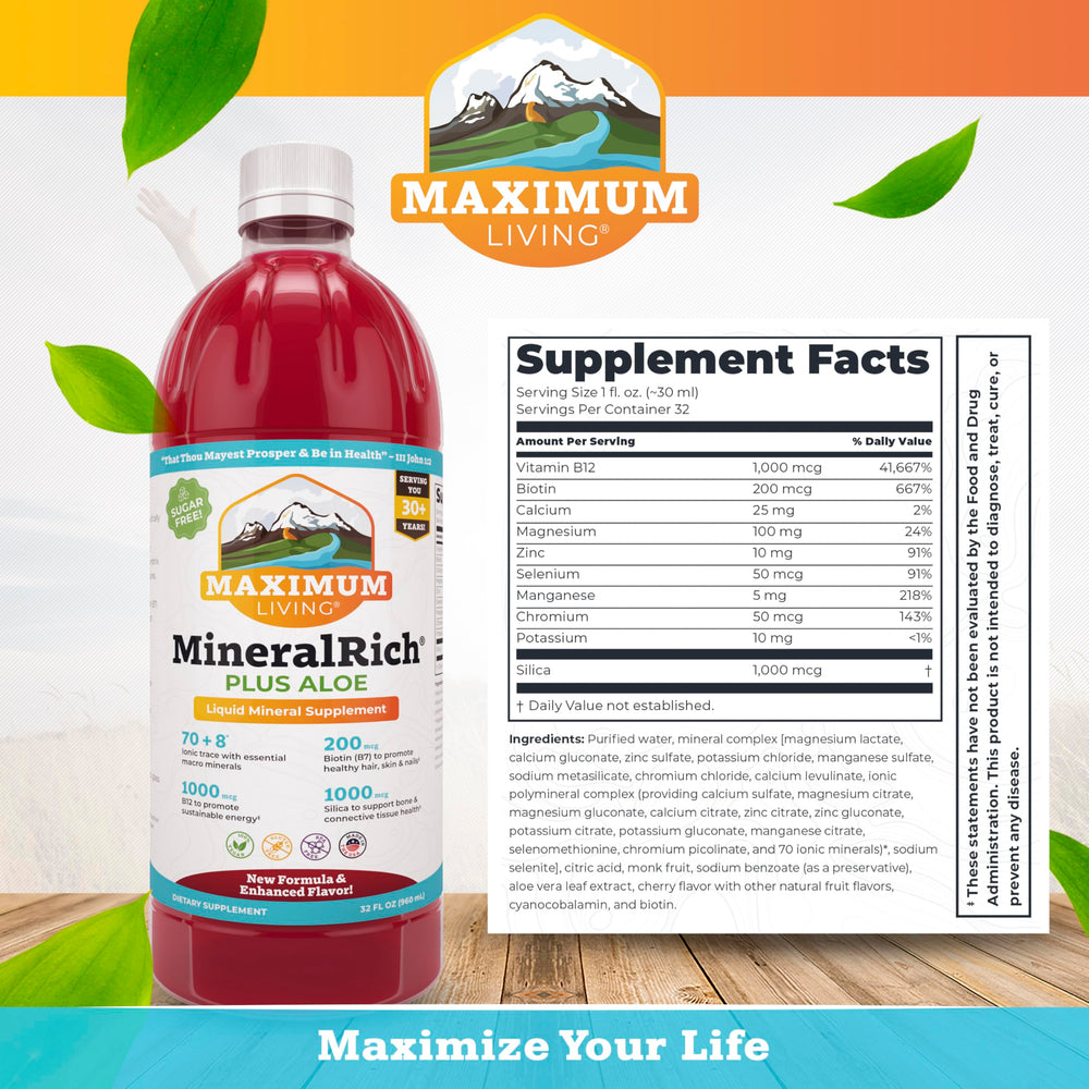 Maximum Living MineralRich servido en un vaso mezclado y listo para beber
