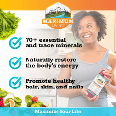 Maximum Living MineralRich comparación de tamaño de 32 fl oz para referencia