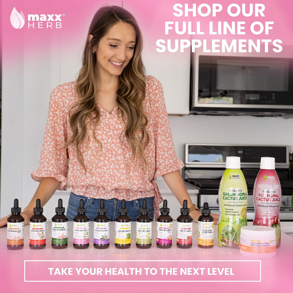 Maxx Herb botella junto a raíces de valeriana indicando origen natural
