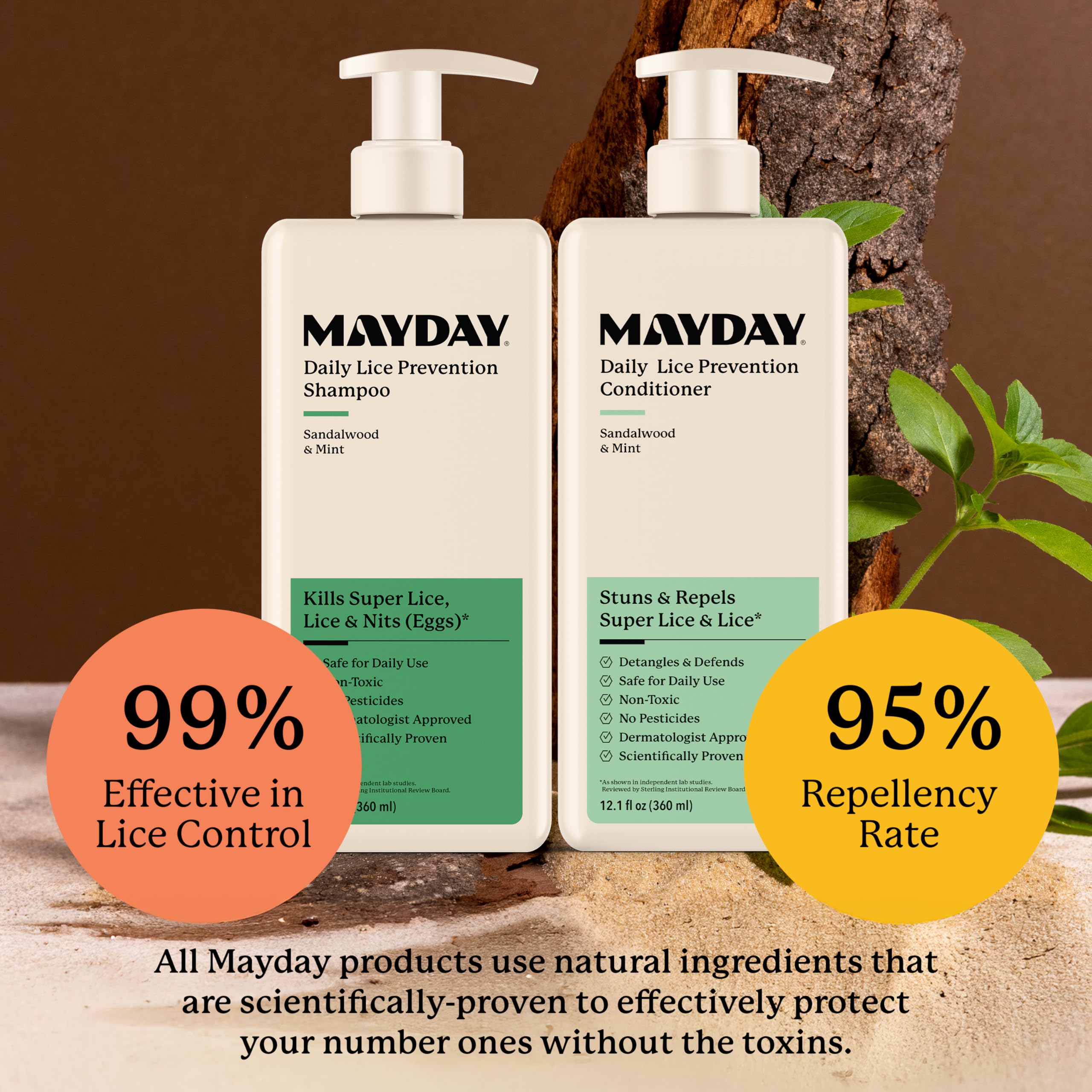 MAYDAY etiqueta con lista de ingredientes naturales y uso familiar seguro