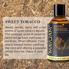 MAYJAM etiqueta legible con nombre Sweet Tobacco y datos