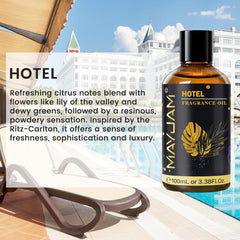 MAYJAM etiqueta legible indicando aroma hotel y estilo premium