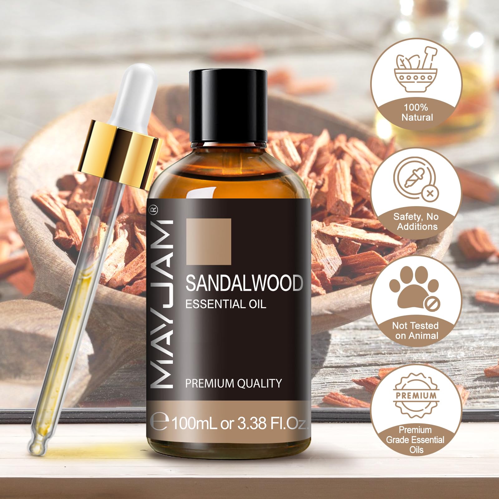 MAYJAM etiqueta con instrucciones y beneficios para uso seguro