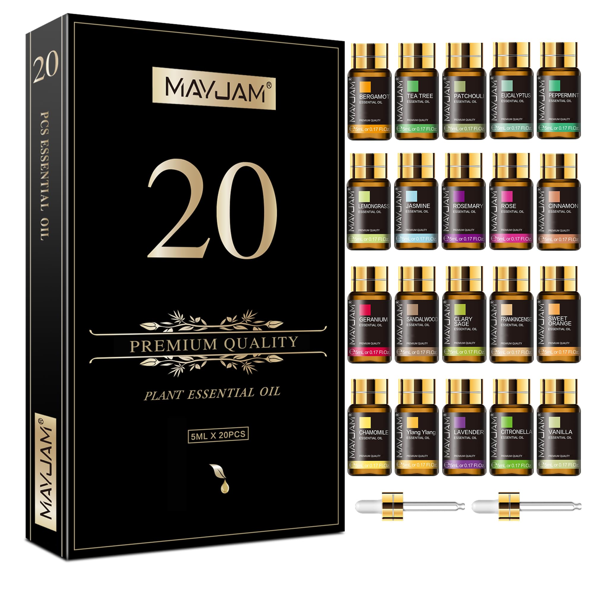 MAYJAM set 20 botellas vista frontal con caja elegante y variedad de aromas