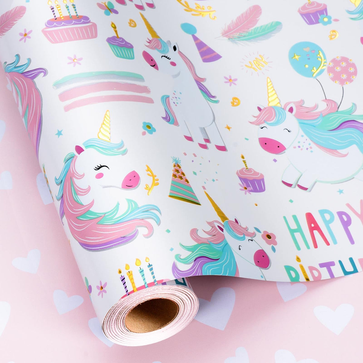 MAYPLUSS frente del rollo mostrando el diseño unicornio y uso decorativo
