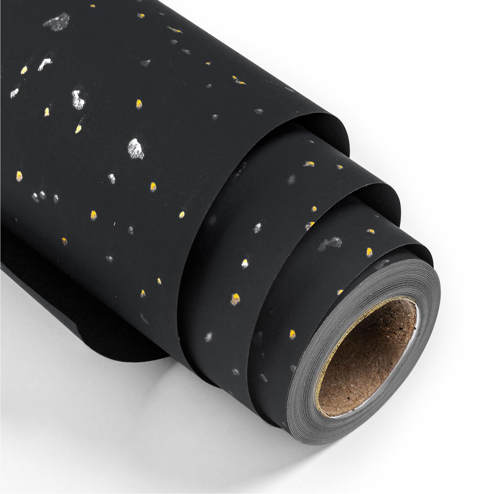 MAYPLUSS rollo frontal muestra diseño negro y motas doradas elegante