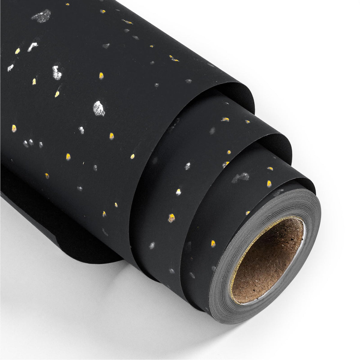 MAYPLUSS rollo frontal muestra diseño negro y motas doradas elegante