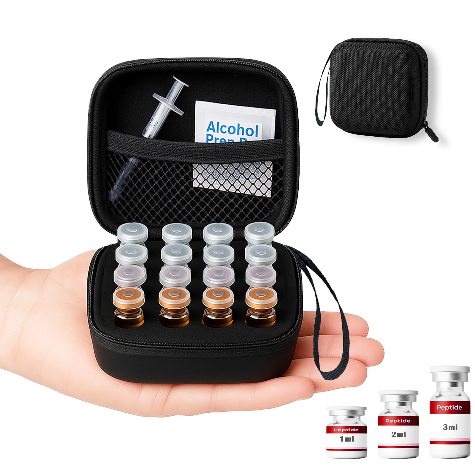 Mazentrix vista frontal del estuche con 16 ranuras, protección ordenada