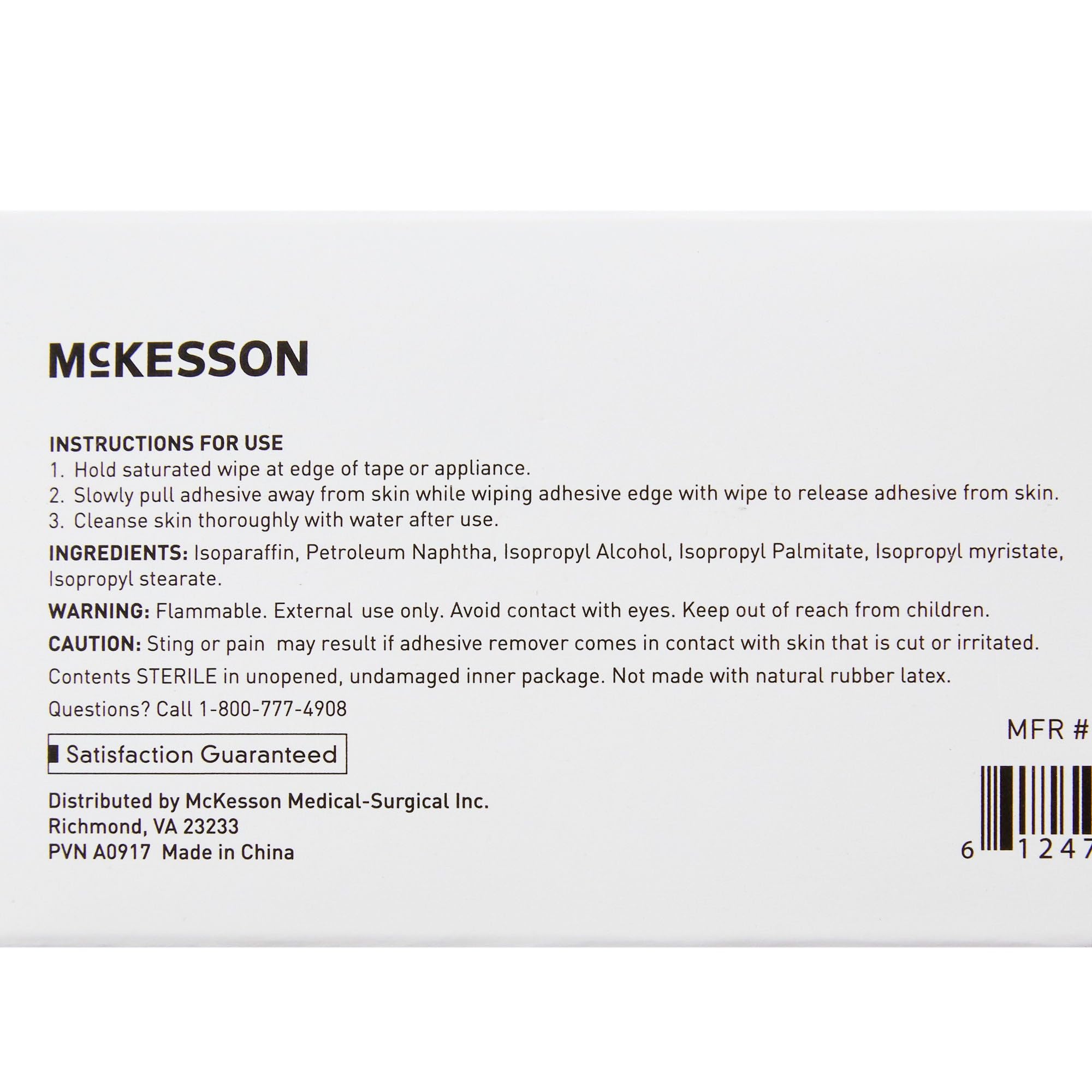 McKesson etiqueta con ingredientes y sello estéril, información clara y segura