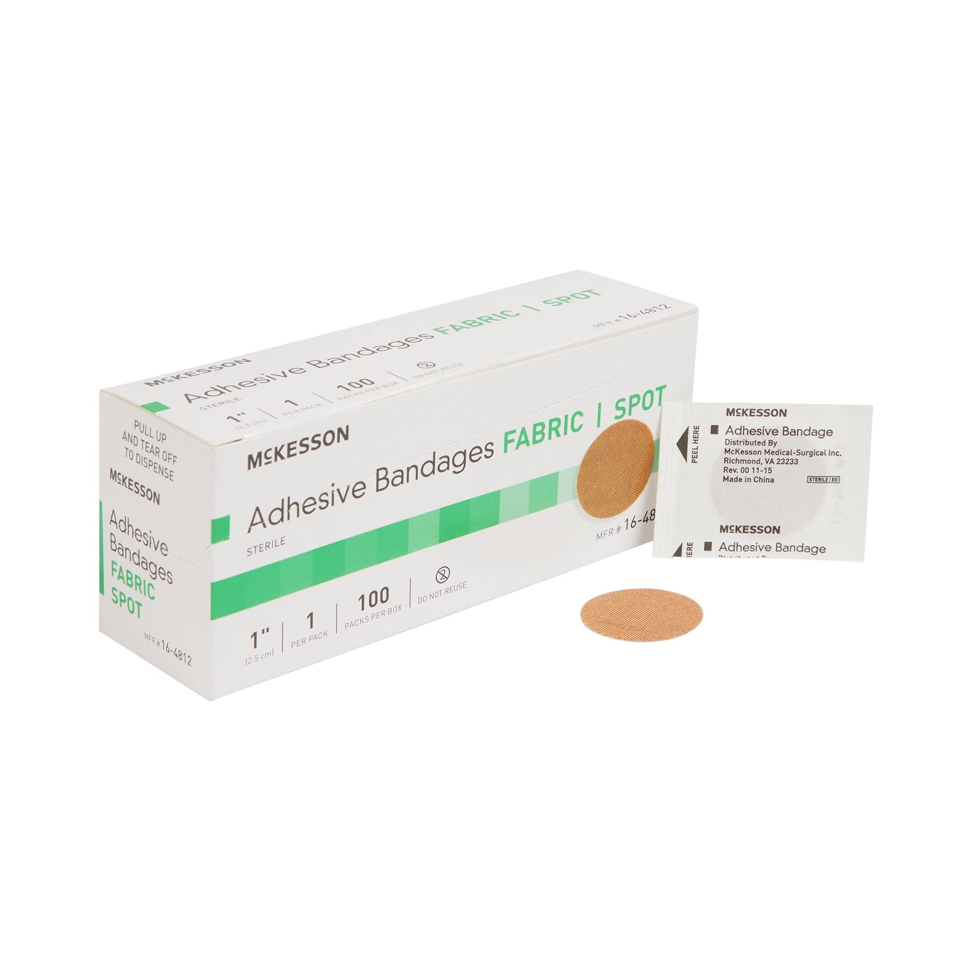 McKesson paquete frontal mostrando 100 curitas, ideal para reabastecer botiquines