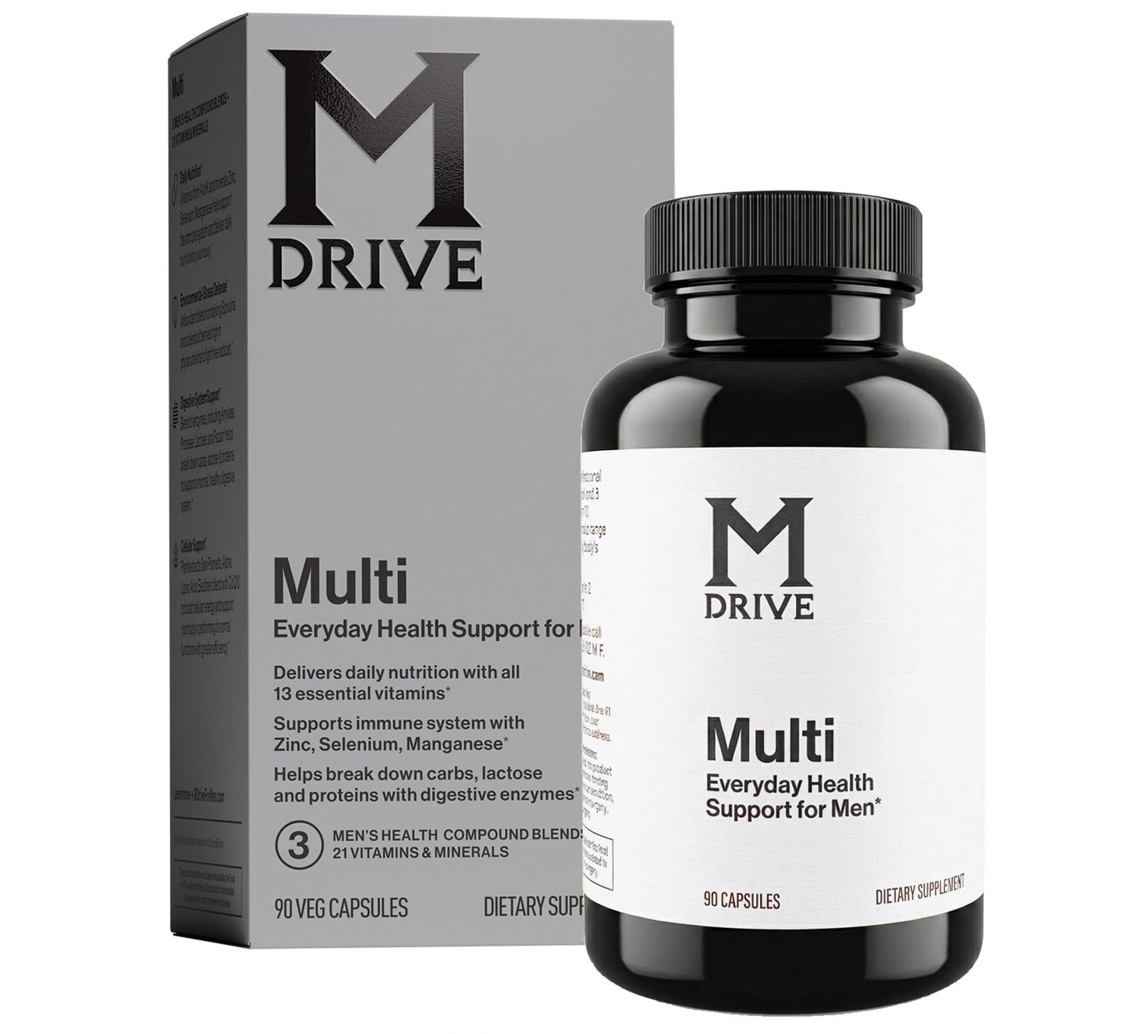 Mdrive frasco frontal mostrando diseño y dosis para conveniencia diaria