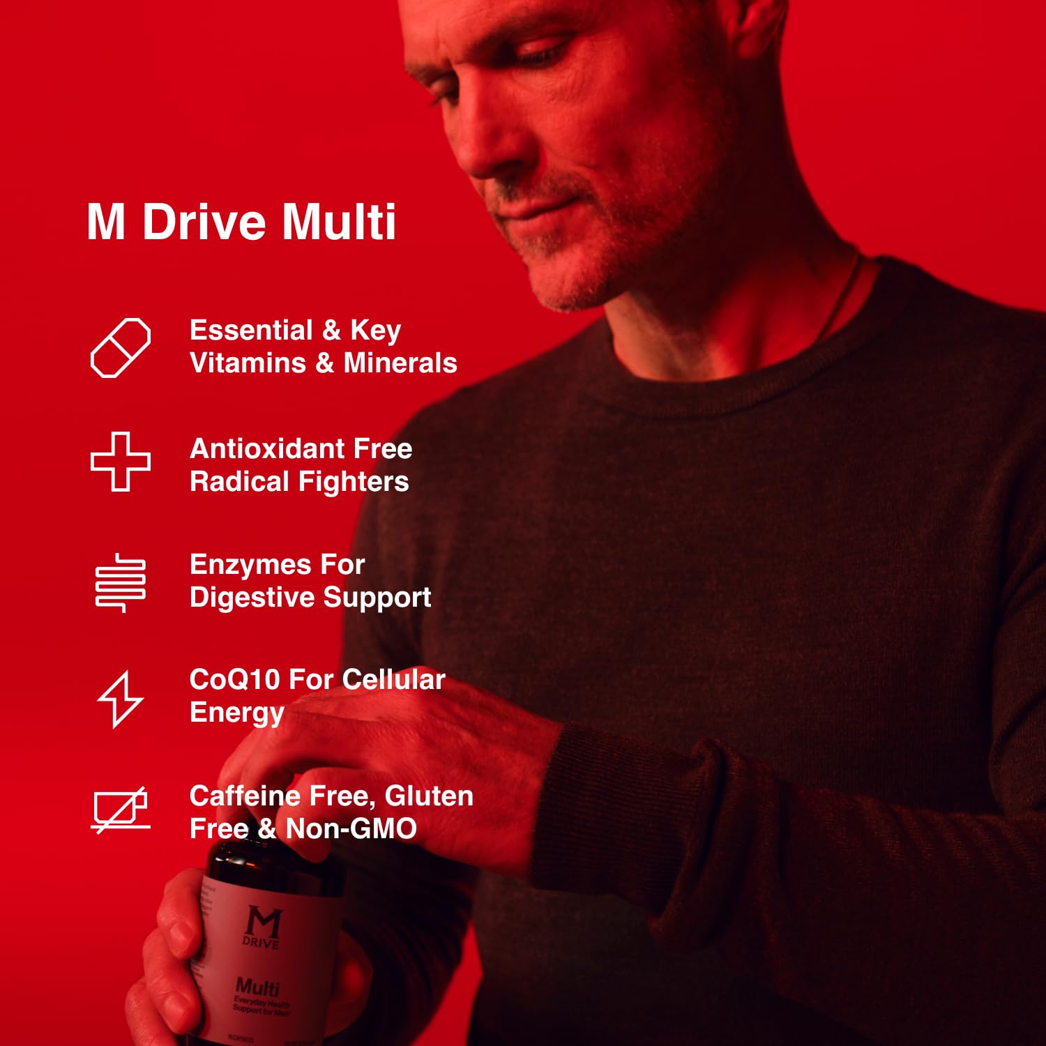 Etiqueta de Mdrive Multi con lista de vitaminas y minerales clave