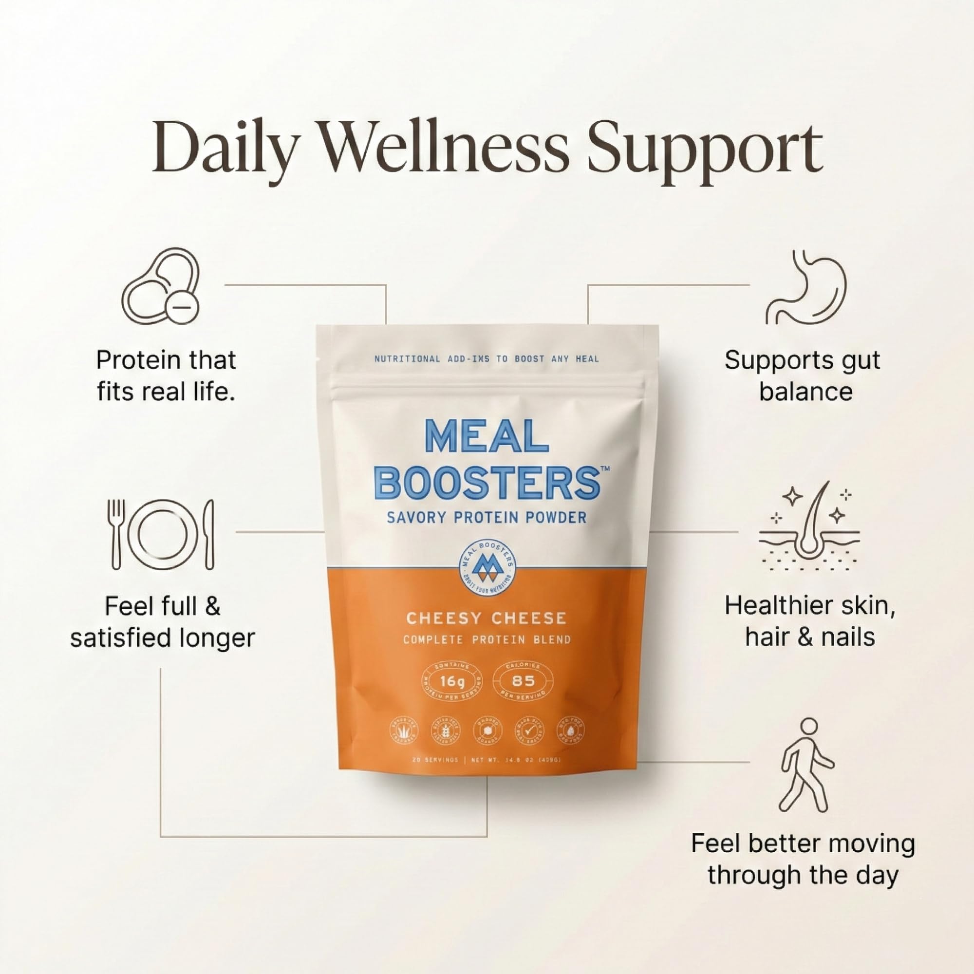 Meal Boosters textura del polvo cerca, mostrando apariencia fina y fácil disolución