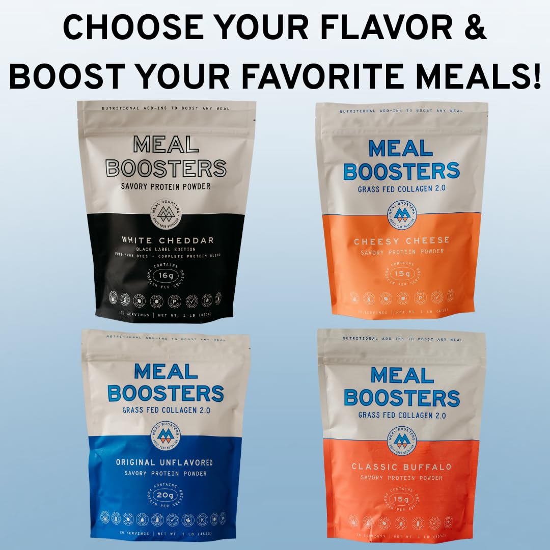 Meal Boosters etiqueta con ingredientes y beneficios, transparencia en la fórmula