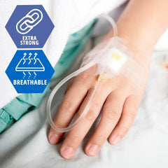 MED PRIDE cinta en uso sujetando gasa que facilita monitorización de la piel