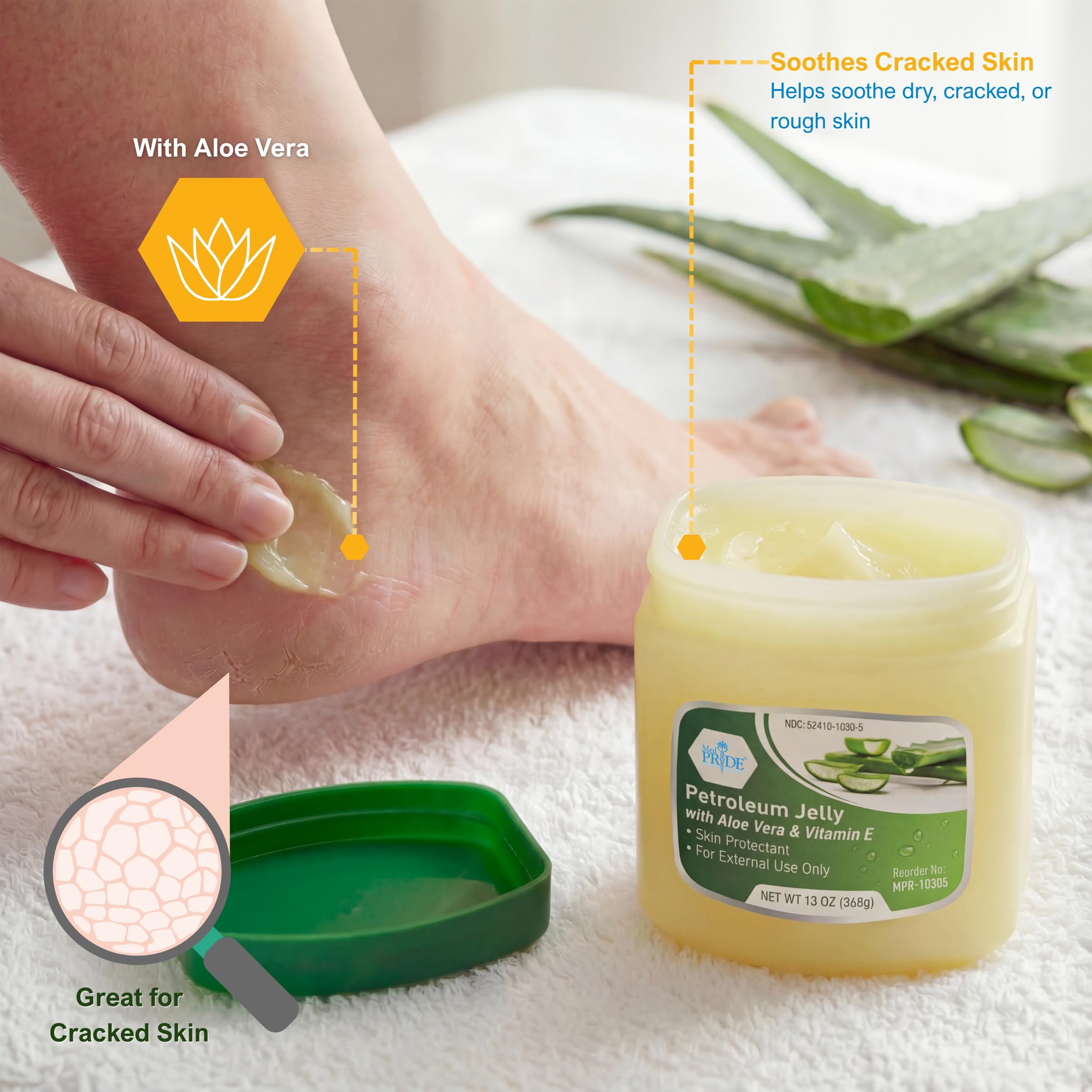 MED PRIDE etiqueta con ingredientes resaltando aloe vera y vitamina E