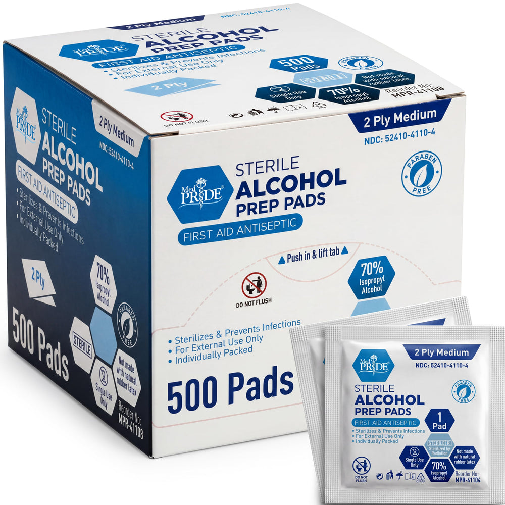 MED PRIDE empaque frontal mostrando 500 unidades y portabilidad