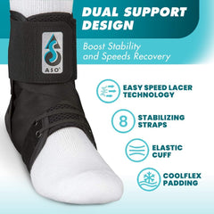 Med Spec ASO tobillera colocada dentro de zapatilla demostrando compatibilidad