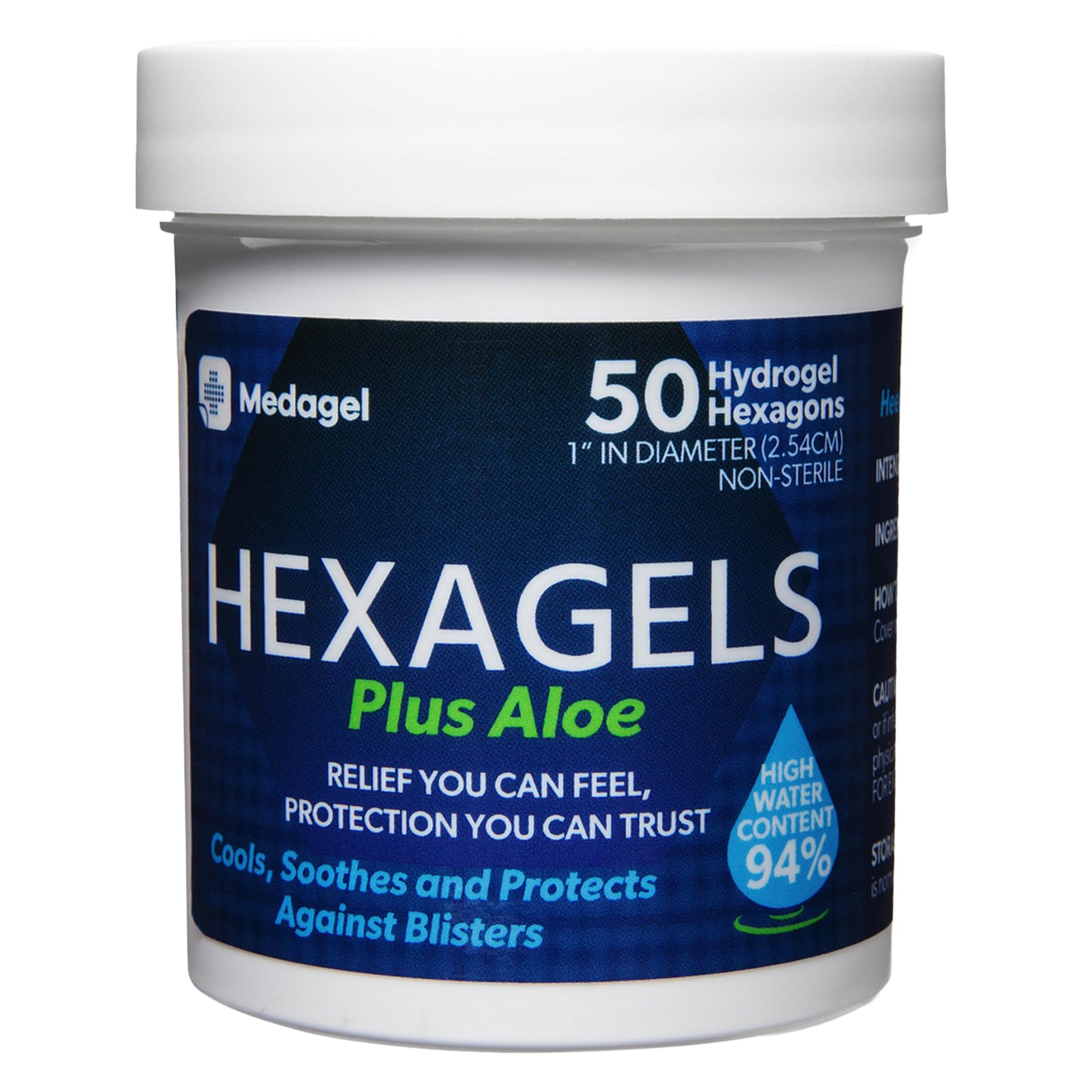 Medagel envase frontal mostrando el pack de 50 parches con protección inmediata