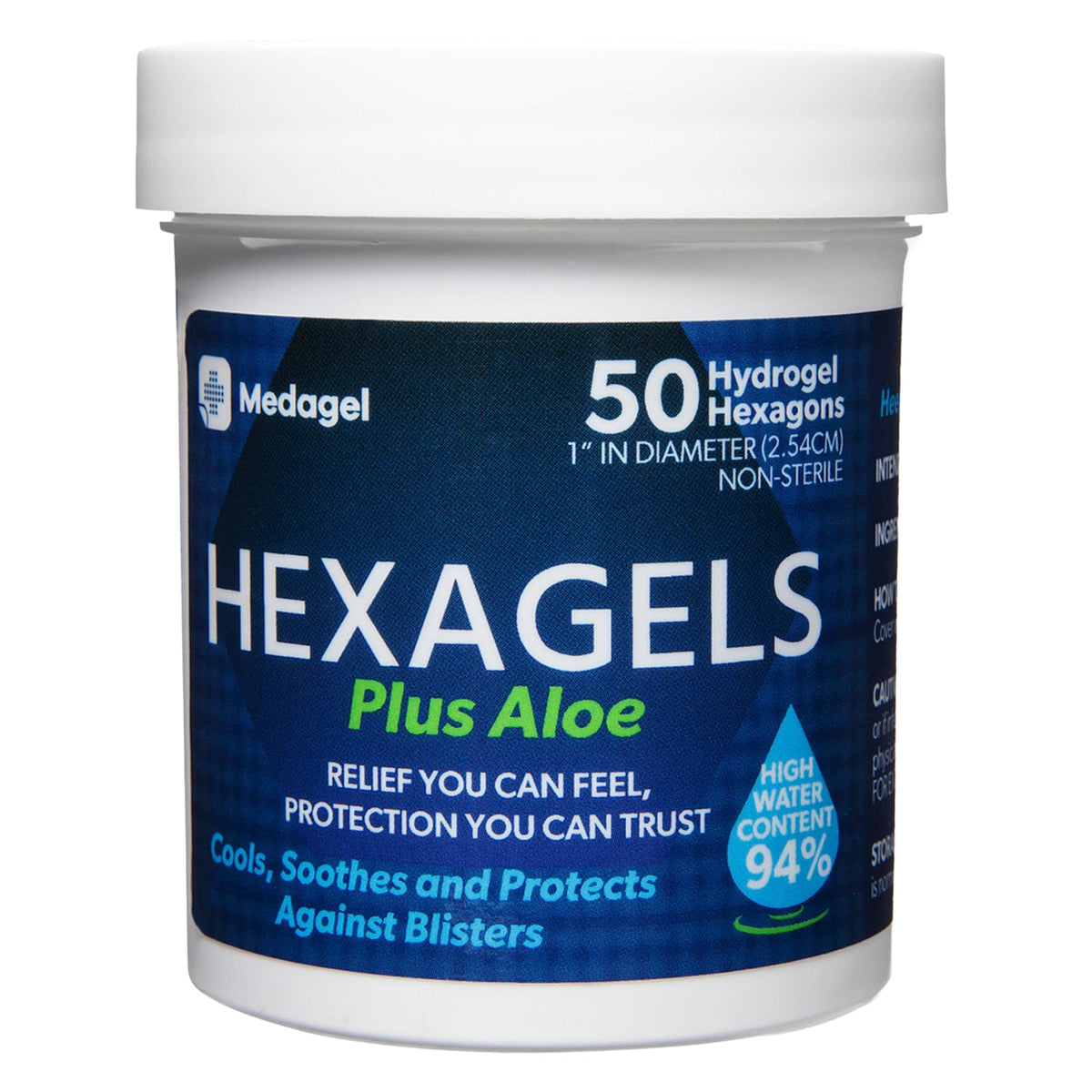 Medagel envase frontal mostrando el pack de 50 parches con protección inmediata