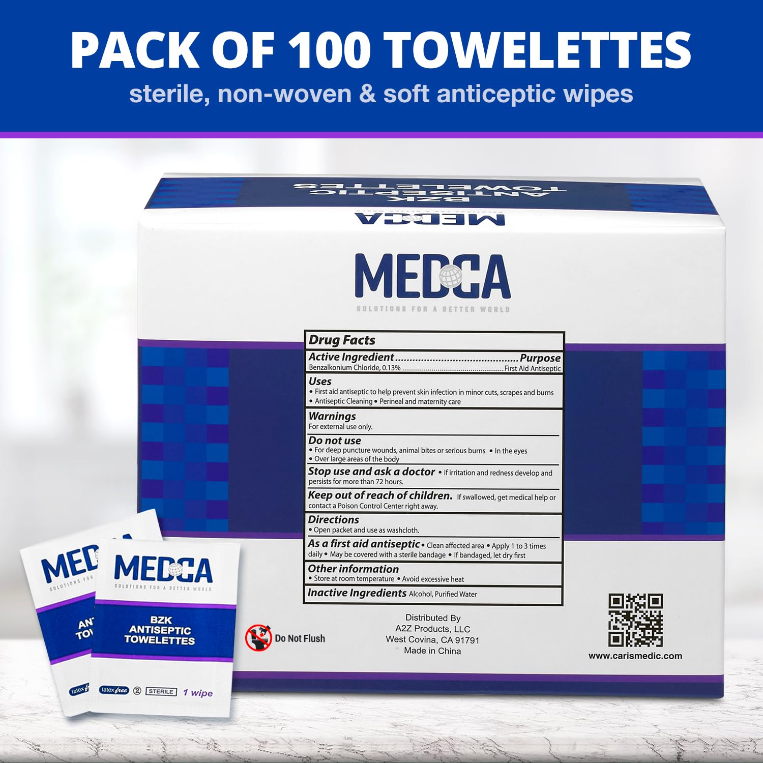 MEDca toallita junto a bolso para mostrar escala y portabilidad