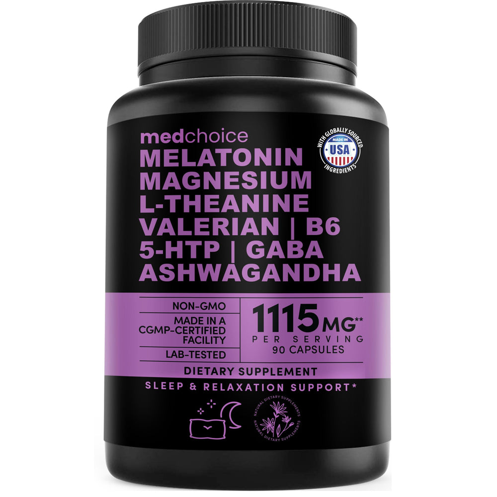 MEDCHOICE empaque frontal mostrando 90 cápsulas y beneficios nocturnos